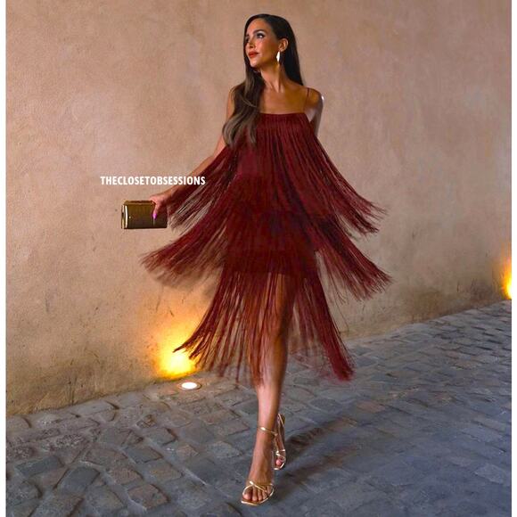 ZARA Fringe Midi Dress with Spaghetti Straps NWT 🤎 - Picture 4 of 16